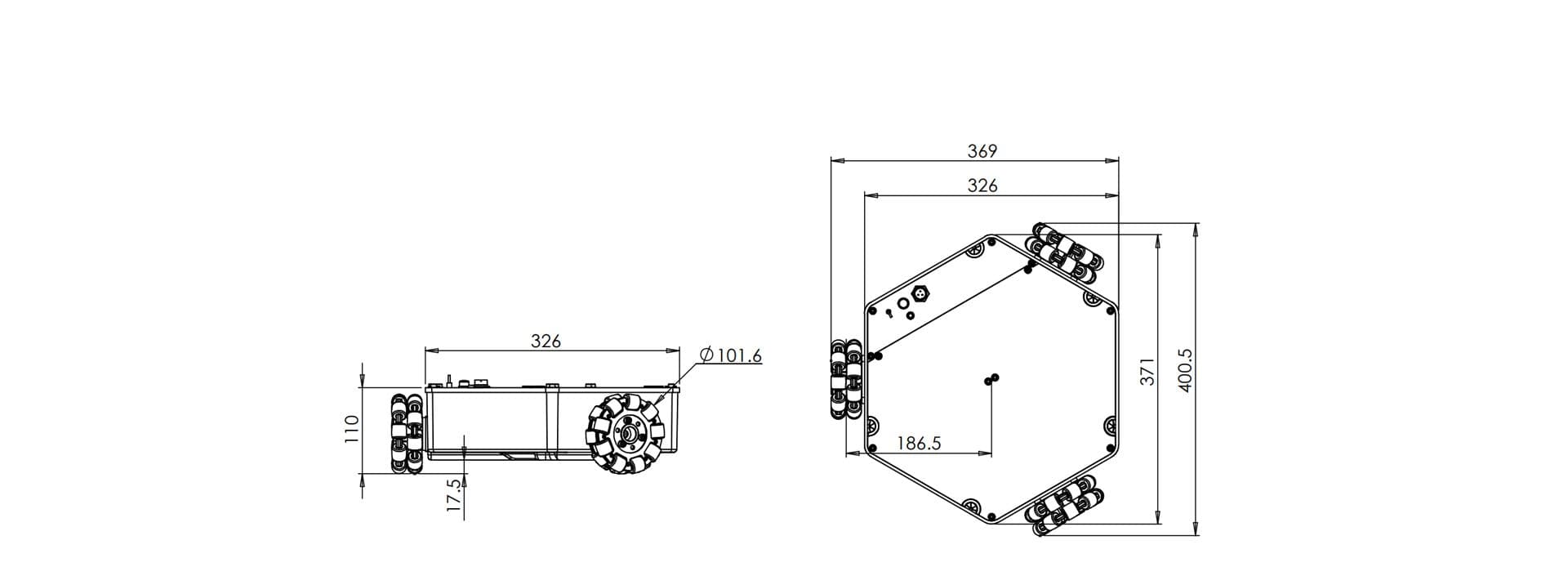 Compass Q1 three-wheeled omni-directional platformExterior Dimension