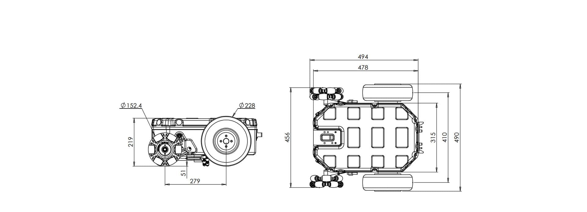 Navigator C1 Two-wheel differential platformExterior Dimension