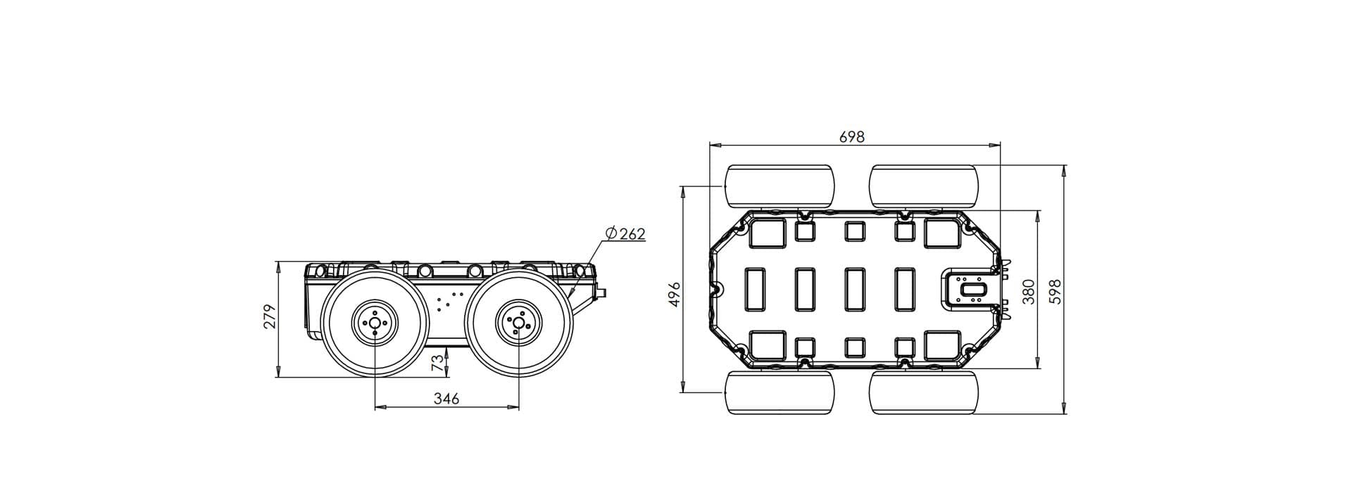 Navigator C2 Four-wheeled differential platformExterior Dimension